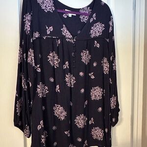 Skies Are Blue Black and Pink Floral Blouse